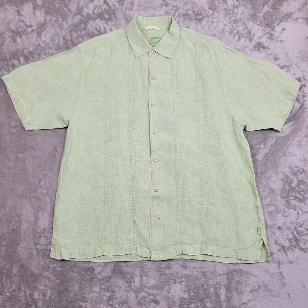 Tommy Bahama Men's XL 100% Linen Mint Green Button Up Shirt Short Sleeve - Picture 1 of 9